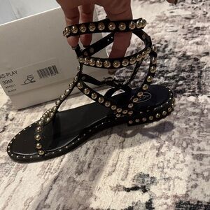 Ash Black Gladiator Sandals with Gold Studs size 9